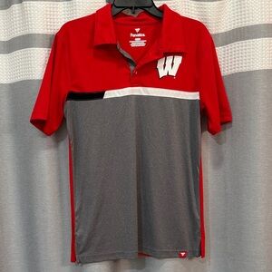 Like New Fanatics Red and Gray Polo Shirt with Wisconsin Badgers Logo